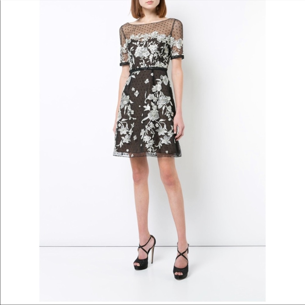 Marchesa Notte Dress silver black floral